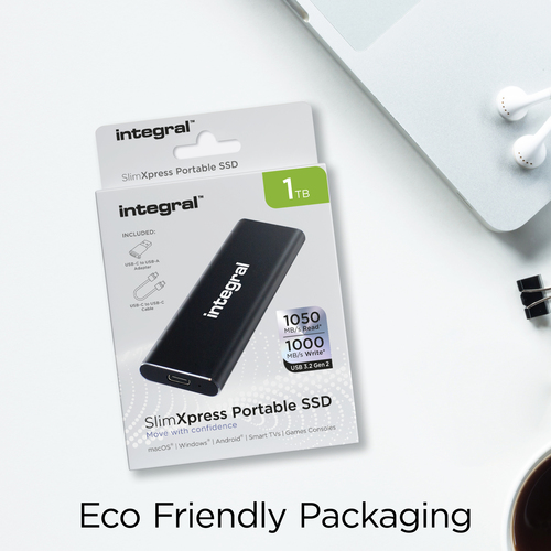 Integral 1TB PORTABLE EXTERNAL SSD USB-C 3.2 GEN.2 SLIMXPRESS BLACK R-1050MBs W-1000MBs USB-C to C CABLE USB-C TO A ADAPTER – image 8
