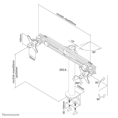 Neomounts FPMA-D700D - Monitorarm voor 2 schermen, afbeelding 4