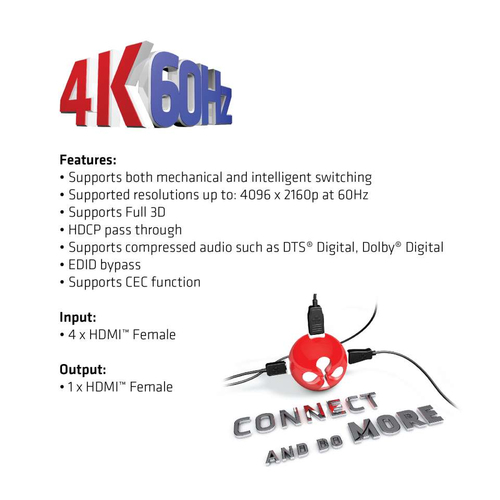 Club 3D HDMI 2.0 UHD Switchbox 4 ports adapter, afbeelding 5