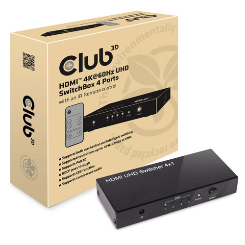 Club 3D HDMI 2.0 UHD Switchbox 4 ports adapter, afbeelding 2
