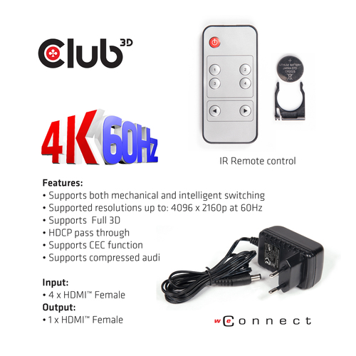 Club 3D HDMI 2.0 UHD Switchbox 4 ports adapter, afbeelding 8