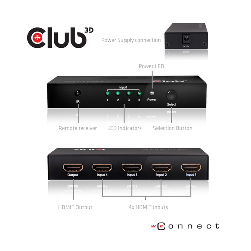 Club 3D HDMI 2.0 UHD Switchbox 4 ports adapter, afbeelding 7