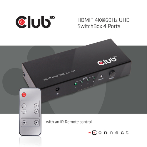 Club 3D HDMI 2.0 UHD Switchbox 4 ports adapter, afbeelding 6