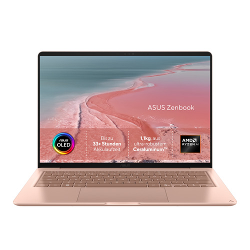 ASUS Zenbook 14 UX3480KA-U1008W Copilot+ PC AMD Ryzen™ AI 7 345 Ноутбук 35,6 cm (14") Full HD 16 GB LPDDR5x-SDRAM 512 GB Твердотельный накопитель (SSD) Wi-Fi 6E (802.11ax) Windows 11 Home Розовый