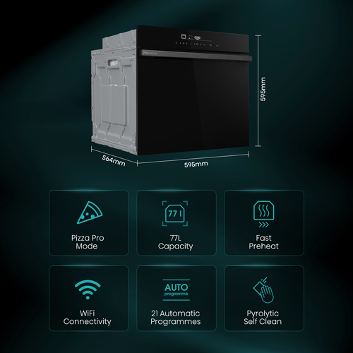 Hisense Hi6 BlackLine HO66FAPizzaChef Electric Pyrolytic Smart Oven - Jet Black, Black - image 4