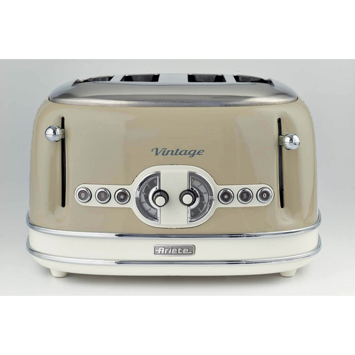 0156/03 Retro Style 4 Slice Toaster with 2 Slice Control, 6 Browning Levels and Removable Crumb Tray, Vintage Design, Beige - Ariete - image 5