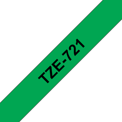 Original Brother P-Touch TZE721 9mm Gloss Tape - Black on Green - image 1
