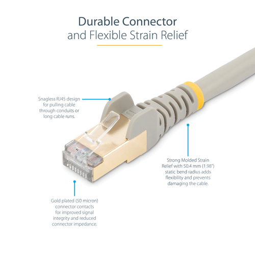 StarTech.com 7m CAT6A Ethernet Cable, 10 Gigabit Shielded Snagless RJ45 100W PoE Patch Cord, CAT 6A 10GbE STP Network Cable wStrain Relief, Grey,, afbeelding 6