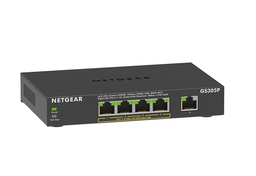 NETGEAR GS305P-200AUS network switch Unmanaged Gigabit Ethernet (10/100/1000) Power over Ethernet (PoE) Black