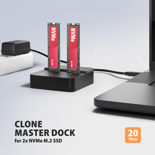 Axagon ADSA-M2C22L USB-C 20Gbps Dual M.2 NVMe SSD Docking and Cloning Station – image 2