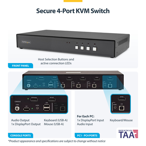 StarTech.com Secure 4-Port KVM Switch, DisplayPort, 4K – image 4