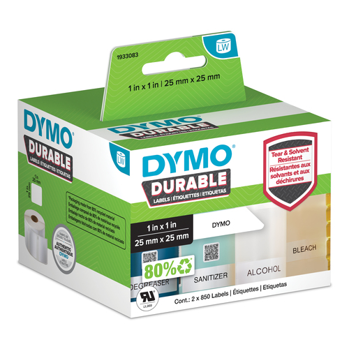 DYMO LW DURABLE 1IN X 1IN WHITE POLY, 1700 LABELS, THESE LABELS ENSURE PERFECT L