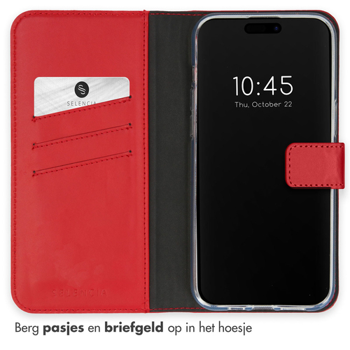 Selencia Echt Lederen Bookcase iPhone 15 Pro - Rood, afbeelding 3