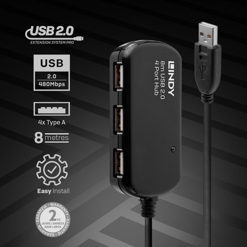Lindy USB 2.0 Active Extension Pro 4 Port Hub - Hub, afbeelding 3