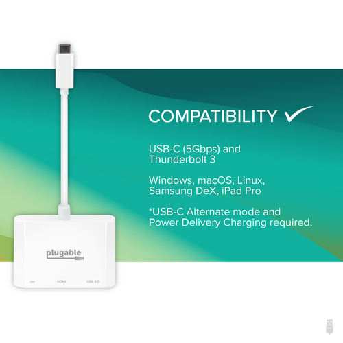 Plugable Technologies USB C to HDMI Multiport Adapter, Driverless 3-in-1 USB C Hub with 4K HDMI Output, USB 3.0 and USB-C Charging Port, Compatible with MacBook – image 7