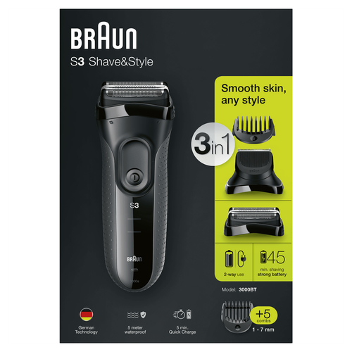 Braun Series 3 Shave&Style 3000BT Electric Shaver, Razor for Men, Black/Grey – image 3