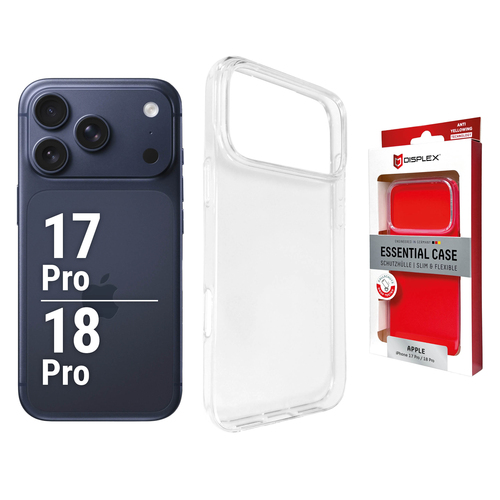 Displex Protective Case for Apple iPhone 18 Pro/17 Pro, Clear, Anti-Yellowing, Ultra-Thin, Essential Case, TPU