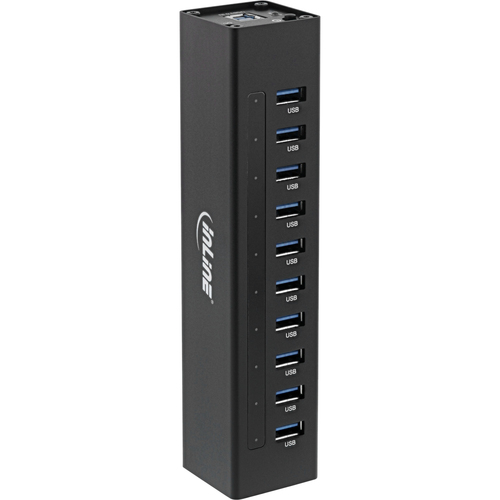 InLine USB 3.0 10 Port Hub Aluminium Case with 4A Power Supply, black