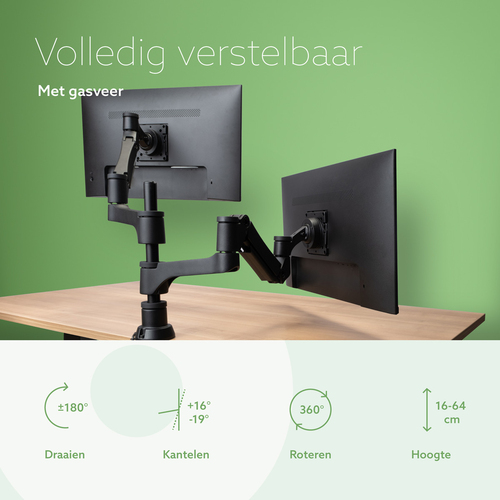 R-Go Tools R-Go Dubbele monitorarm Caparo (gasvering), afbeelding 8