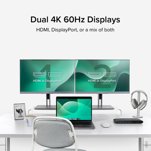 Plugable Technologies Universal Laptop Docking Station, 4K Dual Monitor, DisplayPort or HDMI, Windows Mac or ChromeOS Laptops, USB-C or USB 3.0, Adds 2 Displays – image 3