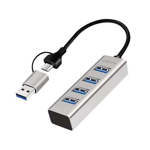 Logilink USB 3.0 HUB, 4x USB-A, 5 Gbit/s, silber