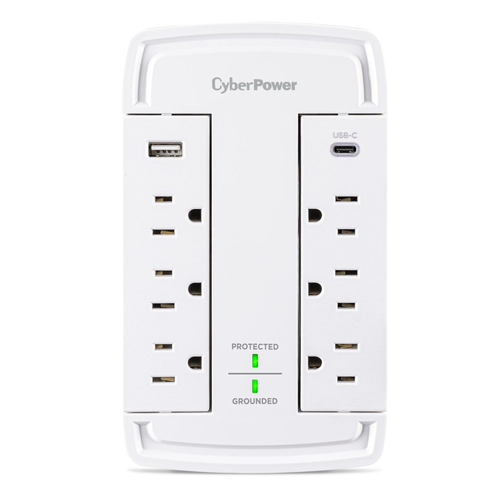 CYBERPOWER CSP6WSUC SURGE 800V 5-15P WALL TAP WHITE