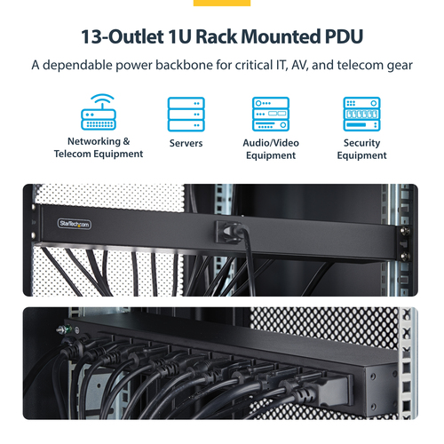StarTech.com 13-Outlet Rackmount PDU, 1U Server Power Strip with 1x Front and 12x Rear Ports, Mounted Power Distribution Unit for 19-Inch Racks and Cabinets – image 8