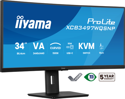 iiyama Prolite XCB3497WQSNP-B1 34" Curved Uwqhd USB-C 95W RJ45 Height Adjust Docking Monitor - image 1