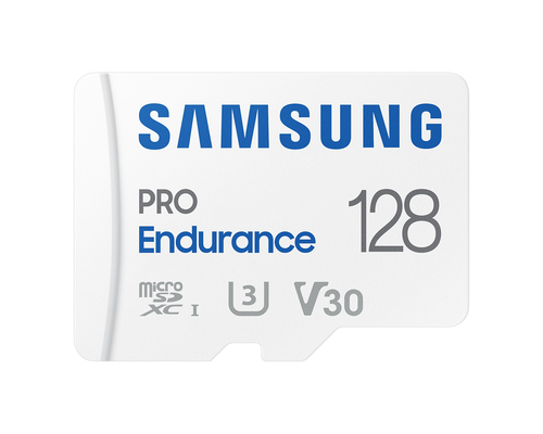 SAMSUNG (PRO ENDURANCE) 128GB MICRO SD CARD w/ADAPTER, CL10, 100R/40W MB/s, 5YR WTY
