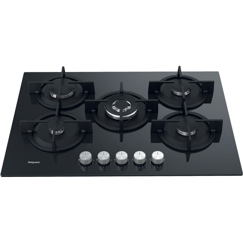 Hotpoint HGS72SBK 75cm 5 Burner Gas Hob on Black Glass Wok Burner - image 2