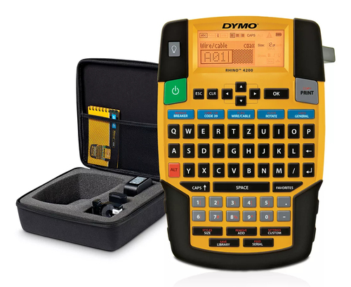 DYMO RHINO 4200 INDUSTRIAL LABEL MAKER KIT WITH CARRY CASE AND 1 ROLL OF 1/2IN A