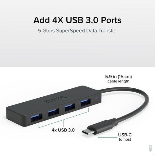 Plugable Technologies USB C to USB Adapter Hub, 4 Port USB 3.0 Hub, USB Splitter for Laptop, Compatible with Windows, MacBook Pro/Air, iPad Pro, Surface Pro, Ch – image 2