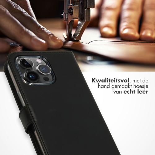 Selencia Echt Lederen Bookcase iPhone 15 Pro Max - Zwart, afbeelding 2