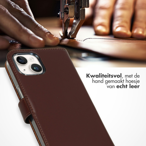 Selencia Echt Lederen Bookcase iPhone 15 - Bruin, afbeelding 2