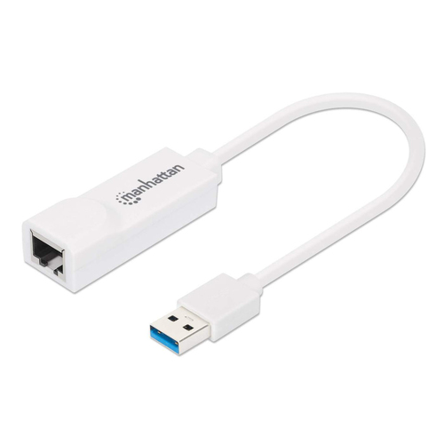 Manhattan Adaptador de red Gigabit USB-A, 10/100/1000 Mbps, 5 Gbps (USB 3.2 Gen1 / USB 3.0), Ethernet RJ45, blanco, 3 años de garantía, equivalente a USB31000SW imagen 1
