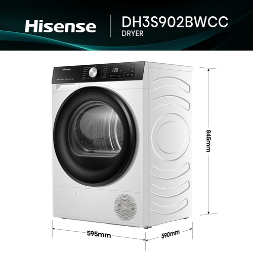 Hisense 9 kg heat pump dryer with AutoDry for precise drying, a quick Refresh program for lightly worn clothes and an AllergyCare cycle for cleaner results. Eas – image 5