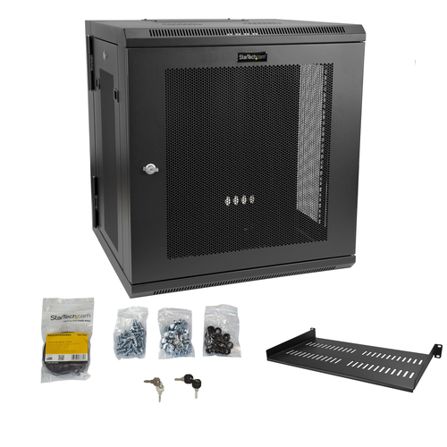StarTech.com 12U 19 Wall Mount Network Cabinet - 20 Deep Hinged Locking IT Data Enclosure - Flexible Vented Rack w/Shelf - Depth Stativindelukkekabinet Sort – billede 8
