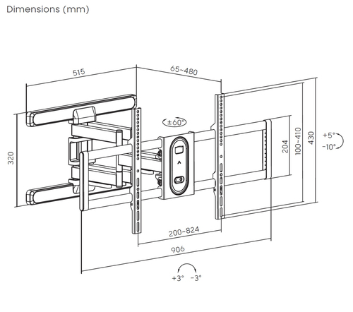 Equip wall mount 43"-100"/1TFT 60kg 2Gelenk Neigung zwart, afbeelding 5