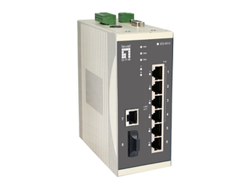 LevelOne 4 x 802.3af PoE + 3 FE+ 1 MM SC Unmanaged Switch -10 ~ 60C, DIN-rail