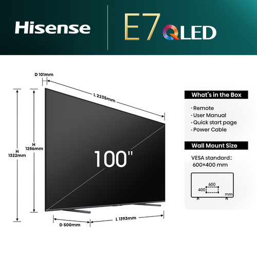 Hisense 100E7NQTUK TV 2.54 m (100") 4K Ultra HD Smart TV Wi-Fi Black 400 cd/m² – image 3