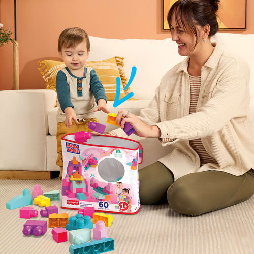Mattel First Builders - Big Building Bag (Roze), 60 stuks Constructiespeelgoed, afbeelding 5
