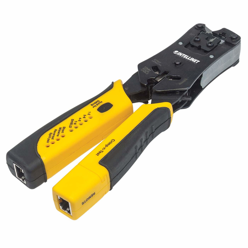 Intellinet Universal Modular Plug Crimping Tool and Cable Tester, 2-in-1 Crimper and Cable Tester Cuts, Strips, Terminates and Tests, RJ45/RJ11/RJ12/RJ22 Falseværktøj og kabeltester