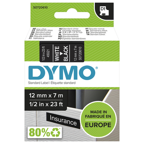 DY D1 12MMX7M WHT/BLK TAPE