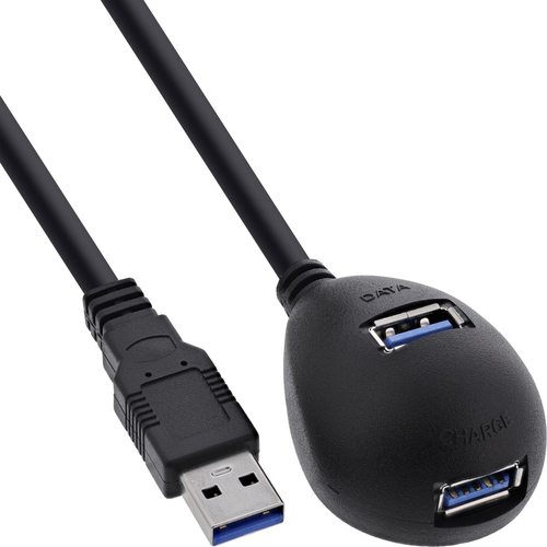 Product image: InLine USB 3.2 Gen.1 Cable USB Type A M / A F + Power, with Stand, black, 3m