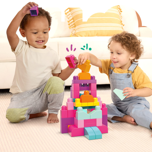 Mattel First Builders - Big Building Bag (Roze), 60 stuks Constructiespeelgoed, afbeelding 4