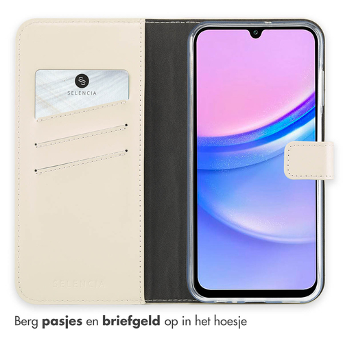 Selencia Echt Lederen Bookcase Samsung Galaxy A15 (5G / 4G) - Greige, afbeelding 3
