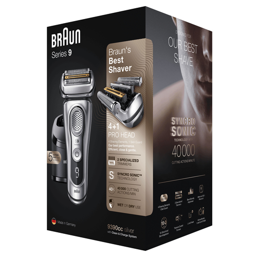 Braun Series 9 9390cc Latest Generation Electric Shaver, Clean&Charge Station, Leather Case, Silver – image 4