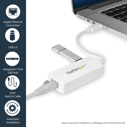 StarTech.com USB 3.0 to Gigabit Ethernet Adapter NIC w/ USB Port - White – image 8