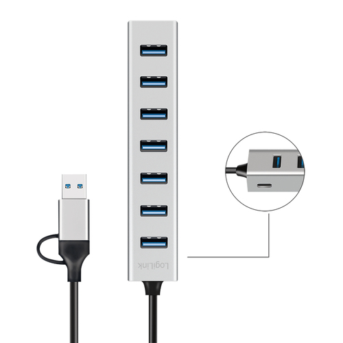 Logilink USB 3.0 HUB, 7-Ports, 7x USB-A, 5 Gbit/s, silber, afbeelding 3