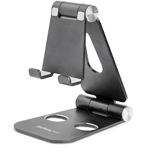 Startech Phone and Tablet Stand, Foldable Universal Mobile Device Holder for Smartphones & Tablets, Adjustable Multi-Angle Viewing Ergonomic Cell Phone Stand for Desk, Portable, Black - Foldable Phone Holder (USPTLSTNDB) Skrivebordsstander Sort P/N DK30C